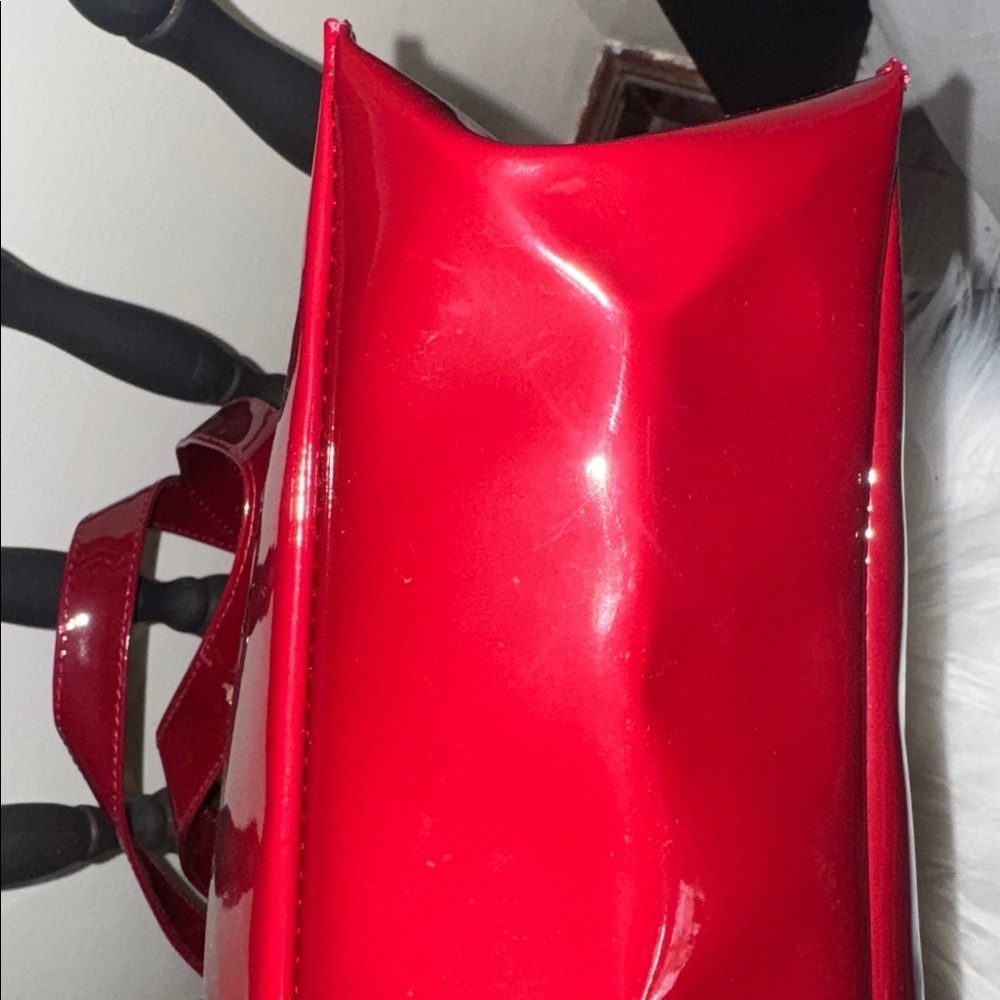 Glossy Red Tote Bag with Gold Lettering the perfect traveling bag - Picture 3 of 8